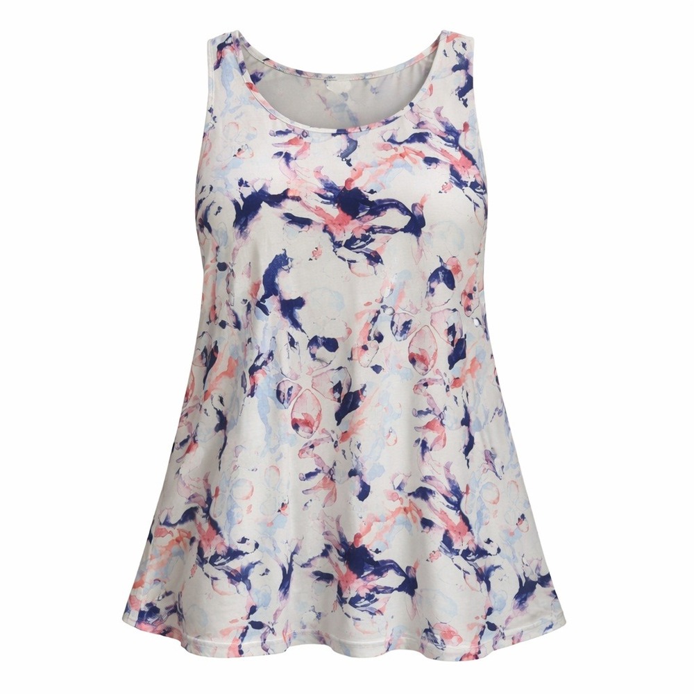 Cestyle 2XL Floral Tank Top Sleeveless Casual Blouse Purple White Pink New